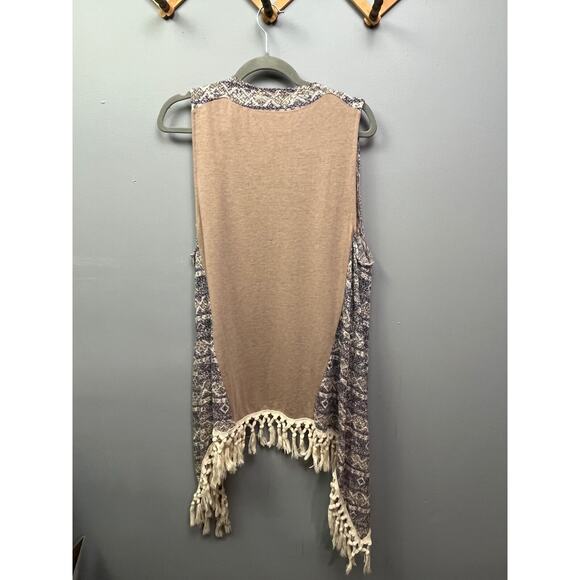 Umgee Sweater Womens medium/large open front sleeveless fringe waterfall - Picture 2 of 6